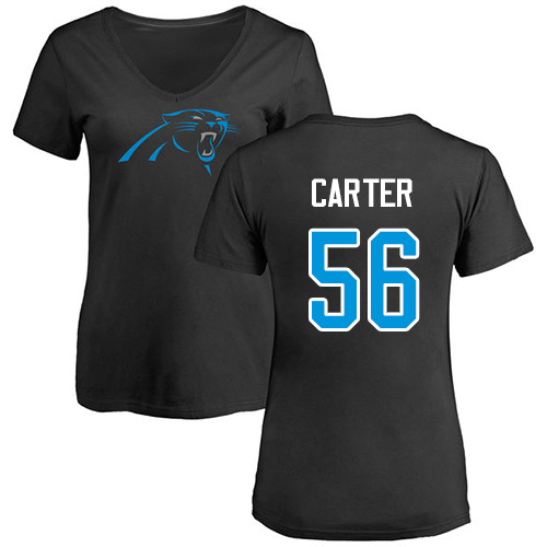 Carolina Panthers Black Women Jermaine Carter Name and Number Logo Slim Fit NFL Football #56 T Shirt